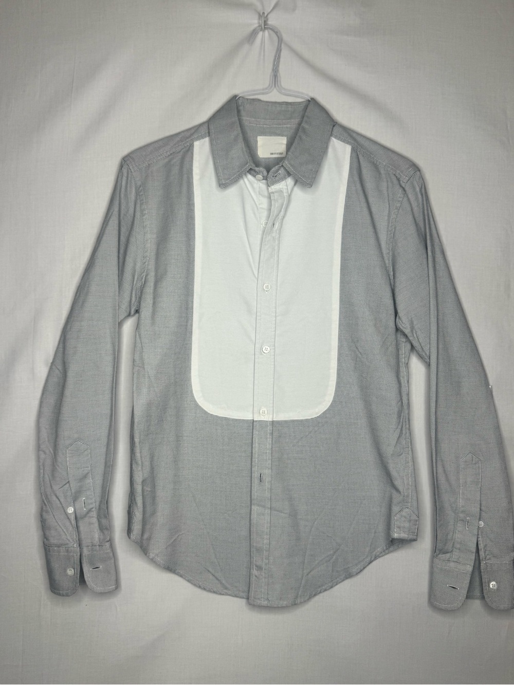 Band Of Outsiders Mens Long-Sleeve‎ Button Down Gray Shirt White Bib Panel